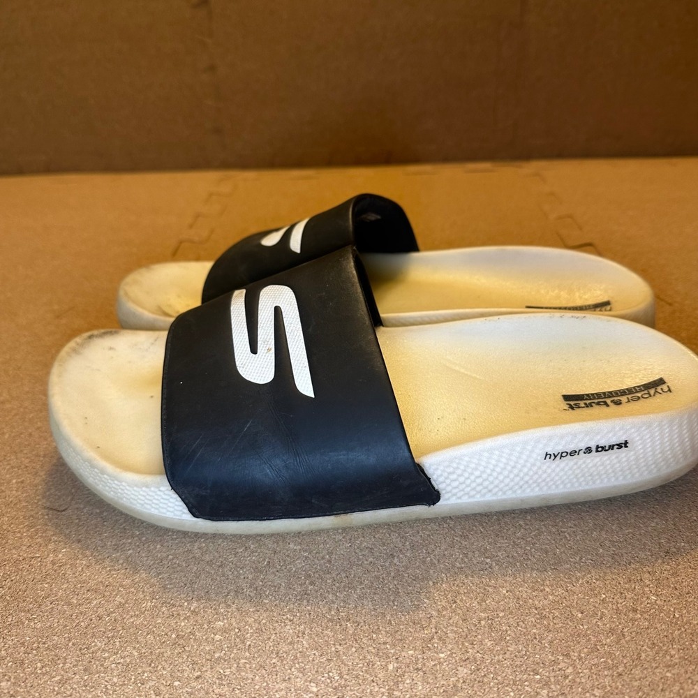 Skechers Hyper Burst Recovery Slides Mens 10 Black White Goodyear 246020 BKW - Picture 6 of 8